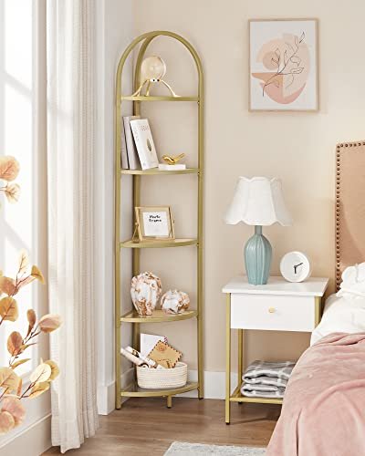 VASAGLE hjrnereol, m. 5 hylder - hrdet glas og guld stl