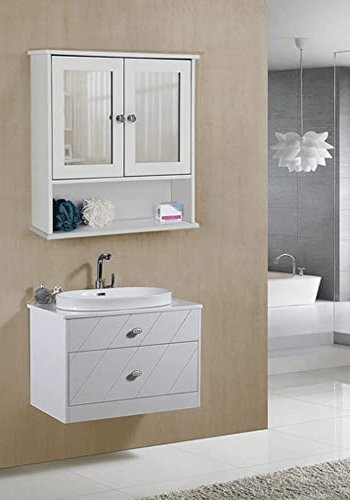 VASAGLE badevrelsesoverskab, m. 2 spejllger og 2 hylder - hvid MDF