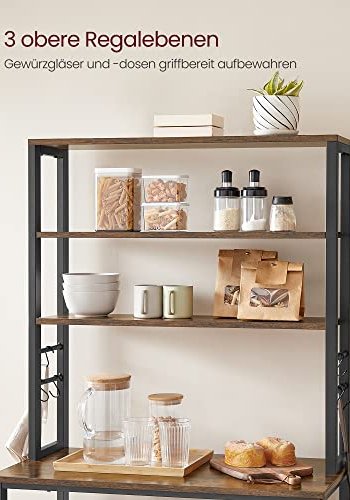 VASAGLE kkkenreol, m. 6 S-kroge og 6 hylder - brun spnplade og sort stl