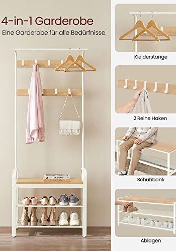 VASAGLE entréopstilling, m. 9 kroge, 1 bjlestang, 3 hylder - natur spnplade og creme stl