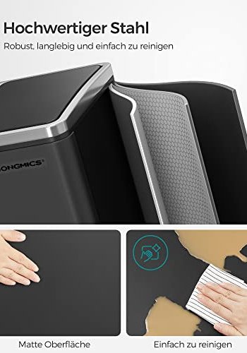 SONGMICS affaldsspand, m. 3-rum pedalspand, soft-close lg, plastspande, hndtag - sort stl