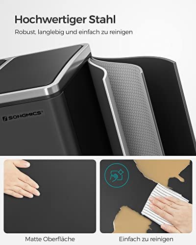 SONGMICS affaldsspand, m. 3-rum pedalspand, soft-close lg, plastspande, hndtag - sort stl