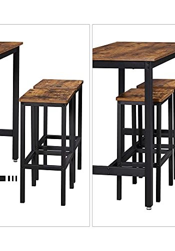 VASAGLE barbord med 2 barstole - rustik brun spnplade og sort stl