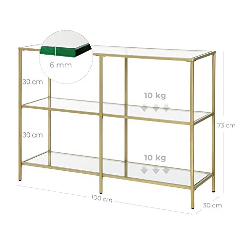 VASAGLE konsolbord, m. 2 hylder - hrdet glas og guld stl (100x30)