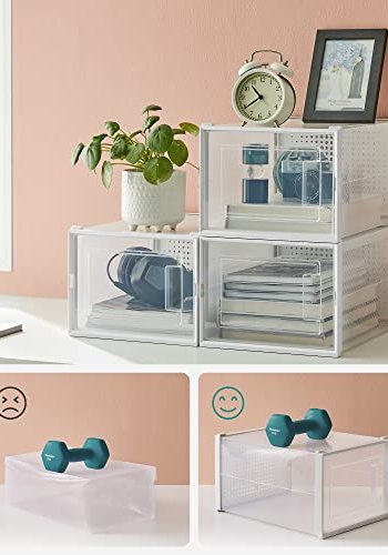 SONGMICS skoske, stabelbar, foldbar, op til UK strrelse 10.5 - klar og hvid plast (st med 8)