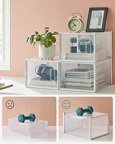 SONGMICS skoske, stabelbar, foldbar, op til UK strrelse 10.5 - klar og hvid plast (st med 8)