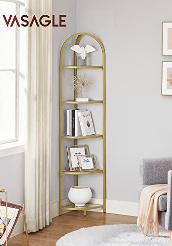 VASAGLE hjrnereol, m. 5 hylder - hrdet glas og guld stl