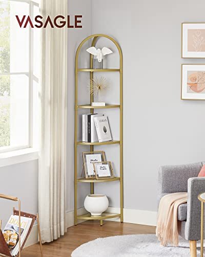 VASAGLE hjrnereol, m. 5 hylder - hrdet glas og guld stl