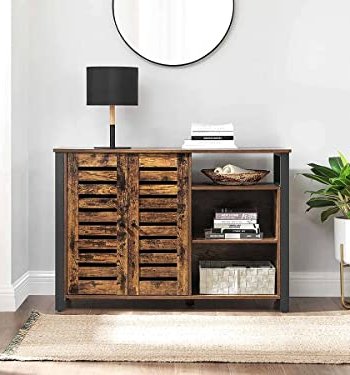 VASAGLE sknk, m. 2 lamellger og justerbare hylder - rustik brun spnplade og sort stl