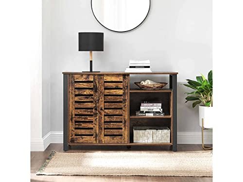 VASAGLE sknk, m. 2 lamellger og justerbare hylder - rustik brun spnplade og sort stl