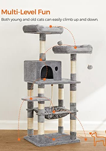 FEANDREA kradsetr, 5 niveauer, 2 platforme, 1 hule, 2 pomponer, 1 hngekje - lysegr plys