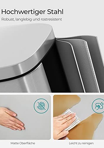 SONGMICS affaldsspand, 30L, m. indvendig plastspand, hngslet lg, lugtsikker - slv stl