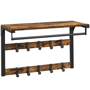 VASAGLE hattehylde, m. 10 knager og 1 bjlestang - brun spnplade og sort stl