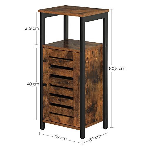 VASAGLE sidebord, m. 1 lamellge, 1 ben rum og 1 hylde - rustik brun spnplade og sort stl (37x30)