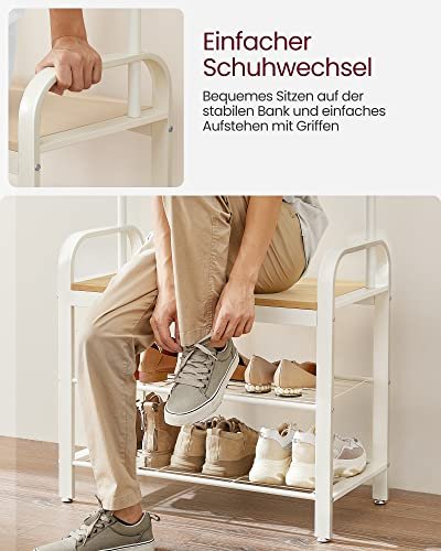 VASAGLE entréopstilling, m. 9 kroge, 1 bjlestang, 3 hylder - natur spnplade og creme stl