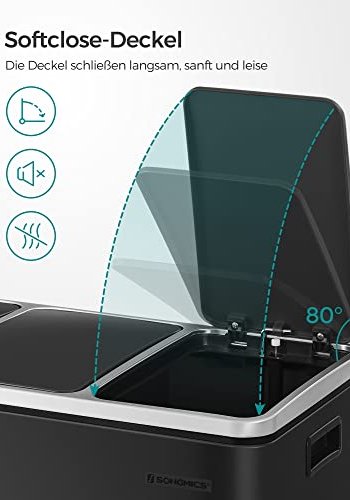 SONGMICS affaldsspand, m. 3-rum pedalspand, soft-close lg, plastspande, hndtag - sort stl