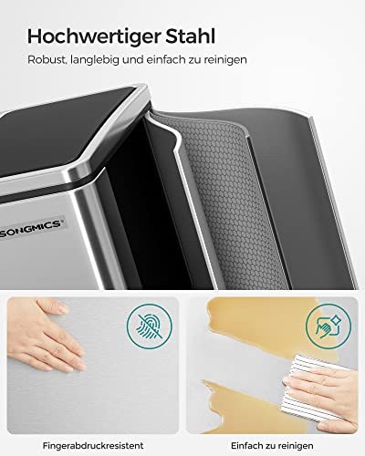 SONGMICS affaldsspand, trinspand, m. indvendig spand og hndtag - slv rustfrit stl