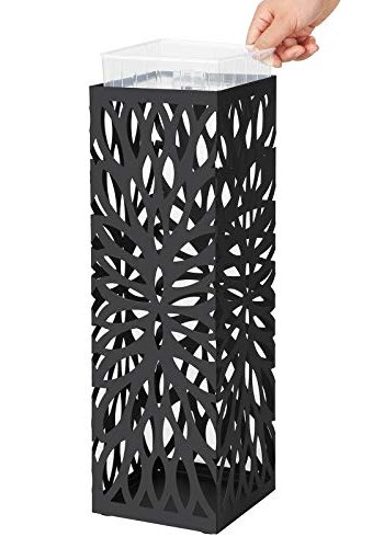 SONGMICS paraplyholder, kvadratisk, m. 4 kroge og aftagelig drypbakke - sort metal