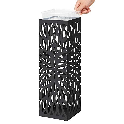 SONGMICS paraplyholder, kvadratisk, m. 4 kroge og aftagelig drypbakke - sort metal