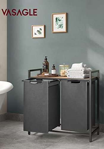 VASAGLE vasketjskurv, m. 2 rum - brun MDF og gr stof/stl