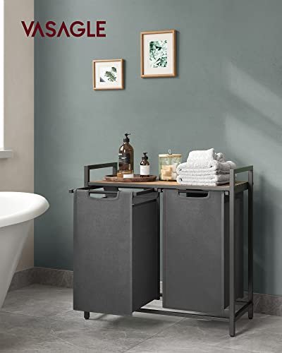 VASAGLE vasketjskurv, m. 2 rum - brun MDF og gr stof/stl