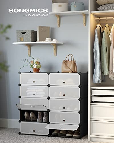 SONGMICS skoreol, stabelbar, m. 10 kasser - sort plast