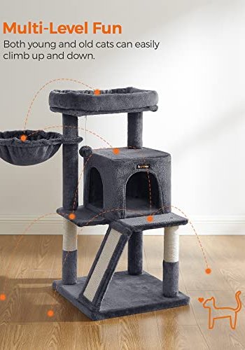 FEANDREA kradsetr, 3 niveauer, 1 platform, 1 hule, 1 pompon, 1 kurv - rggr plys