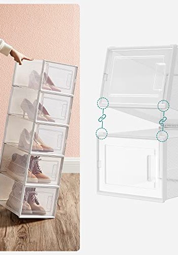 SONGMICS skoske, stabelbar, foldbar, op til UK strrelse 10.5 - klar og hvid plast (st med 8)