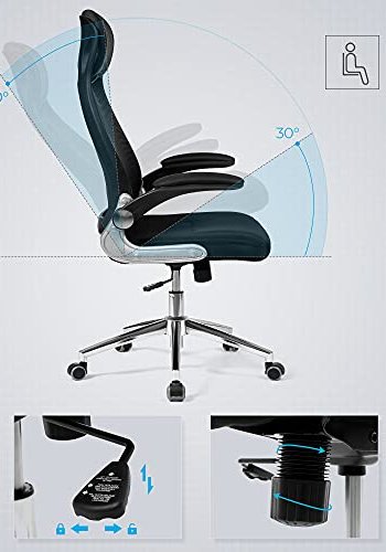 SONGMICS kontorstol, m. justerbar hjde, vippefunktion, armln og hjul - sort polyester mesh