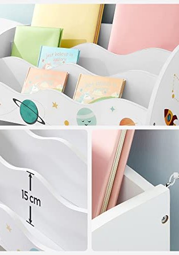 SONGMICS brnereol, m. hylder og 2 opbevaringsbokse - hvid og multifarvet spnplade og stof