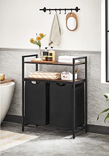 VASAGLE vasketjskurv, m. 2 rum og 2 hylder - brun MDF og sort stof/stl