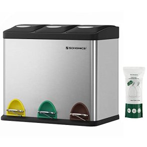 SONGMICS affaldsspand, m. lg, 3-i-1 pedalspand - slv stl