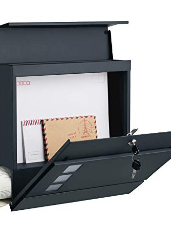 SONGMICS vgmonteret postkasse, lsbar, m. avisholder - antracitgr forzinket stl