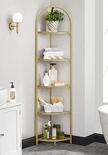 VASAGLE hjrnereol, m. 5 hylder - hrdet glas og guld stl