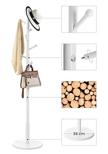 VASAGLE stumtjener, m. 7 afrundede kroge - hvid gummitr og MDF