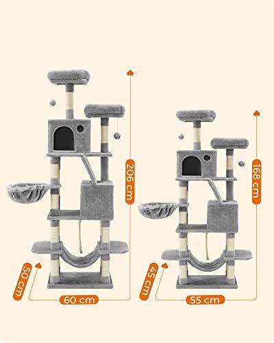 FEANDREA kradsetr, 5 niveauer, 2 stole, 2 huler, 1 kurv, 2 pomponer, 1 hngekje - lysegr plys