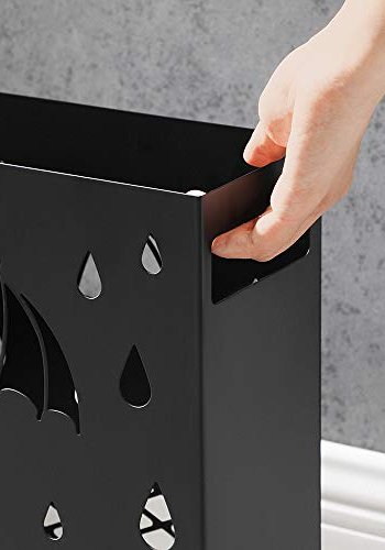 SONGMICS paraplyholder, rektangulr, m. aftagelig vanddrypbakke, 4 kroge, udskringer - sort stl