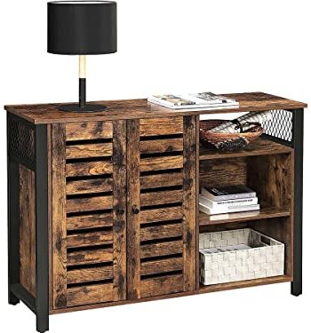 VASAGLE sknk, m. 2 lamellger og justerbare hylder - rustik brun spnplade og sort stl