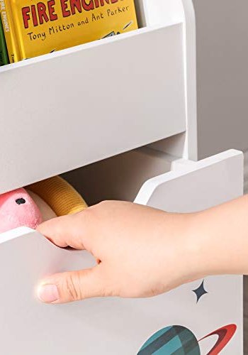 SONGMICS brnereol, m. 3 hylder, aftagelig opbevaringsboks, hjul - hvid og multifarvet MDF/spnplade