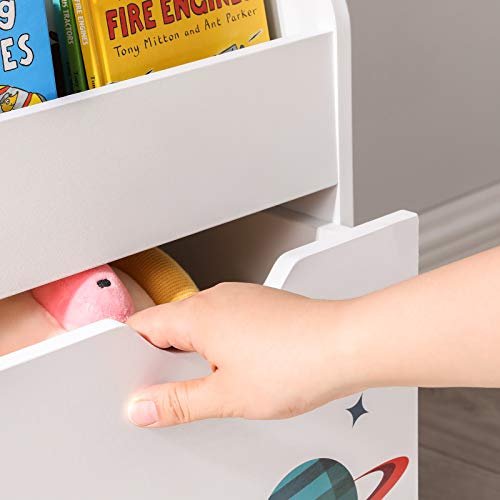 SONGMICS brnereol, m. 3 hylder, aftagelig opbevaringsboks, hjul - hvid og multifarvet MDF/spnplade