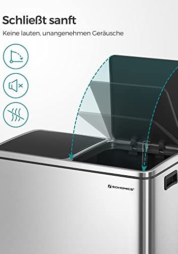 SONGMICS affaldsspand, m. 2 rum, plastspande, lg,, lugtforsegling - slv og sort stl
