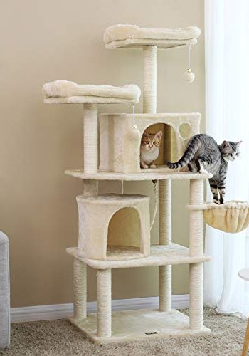 FEANDREA kradsetr, 5 niveauer, 2 platforme, 2 huler, 2 pomponer, 1 kurv - beige plys