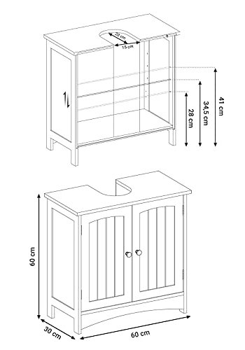 VASAGLE Elmea badevrelsesunderskab, m. 2 lger, 1 hylde - hvid MDF