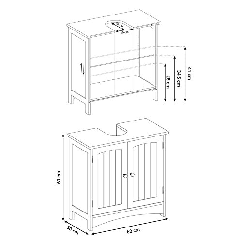 VASAGLE Elmea badevrelsesunderskab, m. 2 lger, 1 hylde - hvid MDF