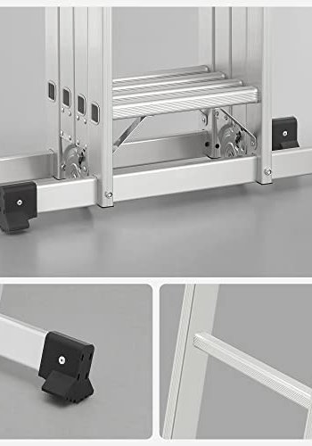 SONGMICS 3,5 m stige, multifunktionsstige, m. 2 metalplader, 12 trin, leddelt - slv aluminium