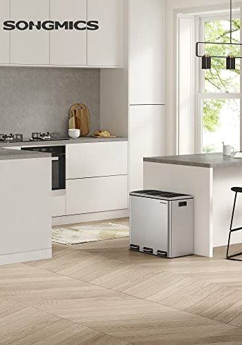 SONGMICS affaldspand, 3-rums, pedal, m. soft-close lg, indvendig plastspand, hndtag - slv stl