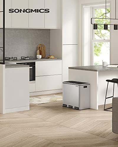 SONGMICS affaldspand, 3-rums, pedal, m. soft-close lg, indvendig plastspand, hndtag - slv stl