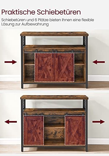 VASAGLE sknk, m. 2 skydelger, justerbar hylde - rustik brun spnplade og sort stl