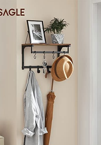 VASAGLE hattehylde, m. bjlestang og 8 aftagelige kroge - rustik brun spnplade og sort stl