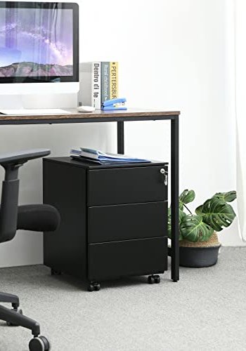 SONGMICS mobilt arkivskab, lsbart, m. 3 skuffer og hjul - matsort stl